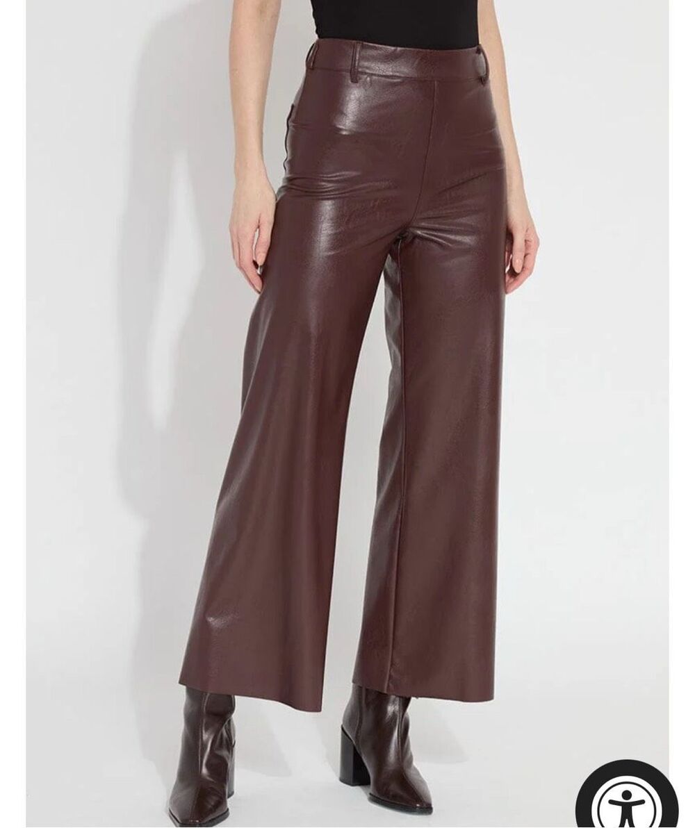 LYSSE New York $148 Vegan Leather Wide Leg Pants Burgundy Large Petite NWT - Picture 5 of 7